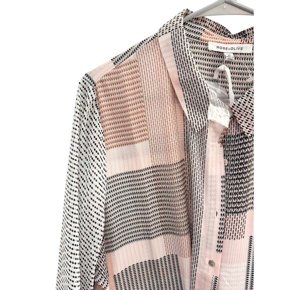 Rose + Olive 2X. NWOT Abstract Career Work Button Up Blouse - Picture 4 of 6